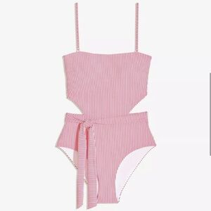 BNWT Onia Rumi Micro Stripe One Piece in Fuchsia Pink and White Tie Swimsuit